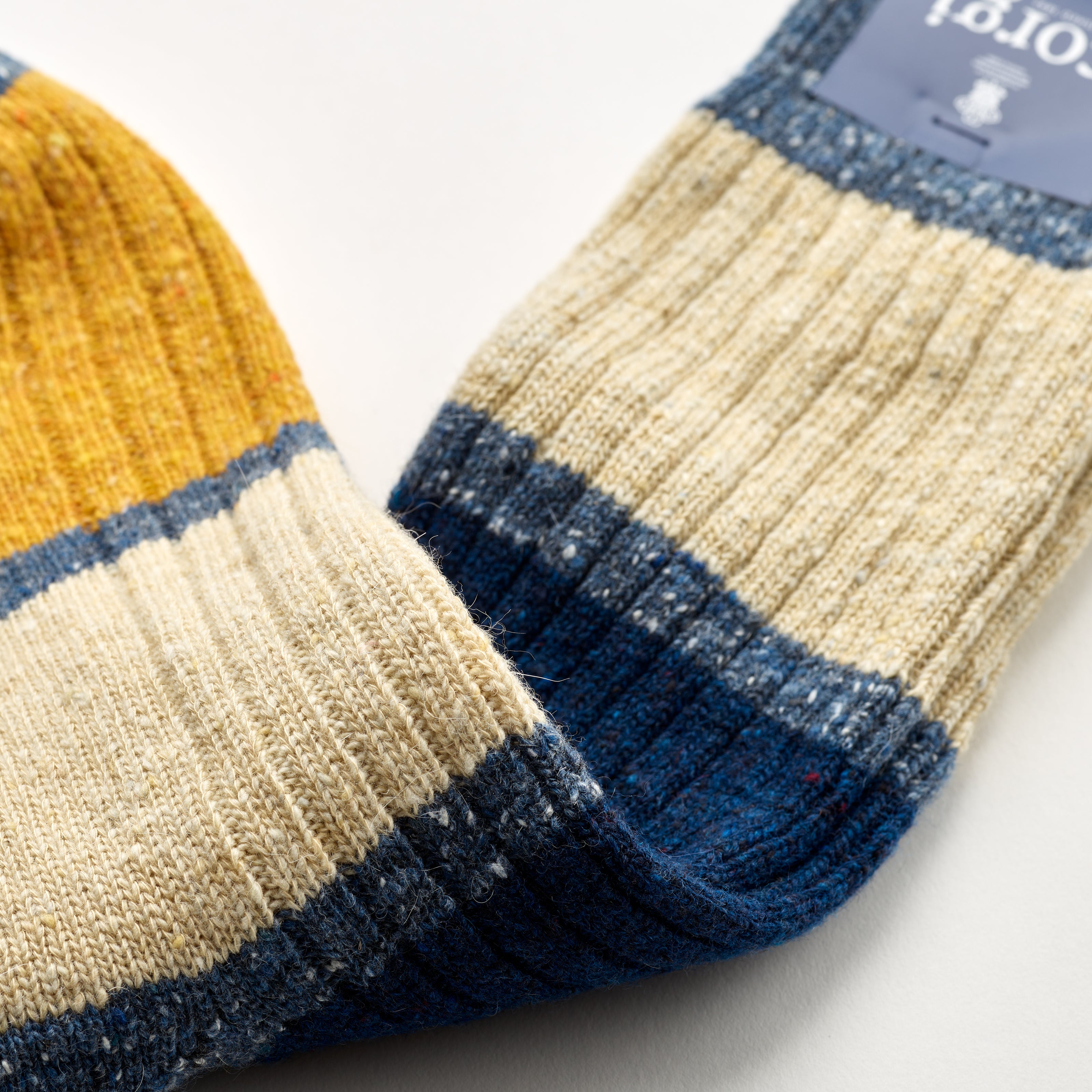 Corgi Colour Block Donegal Wool Socks : Denim