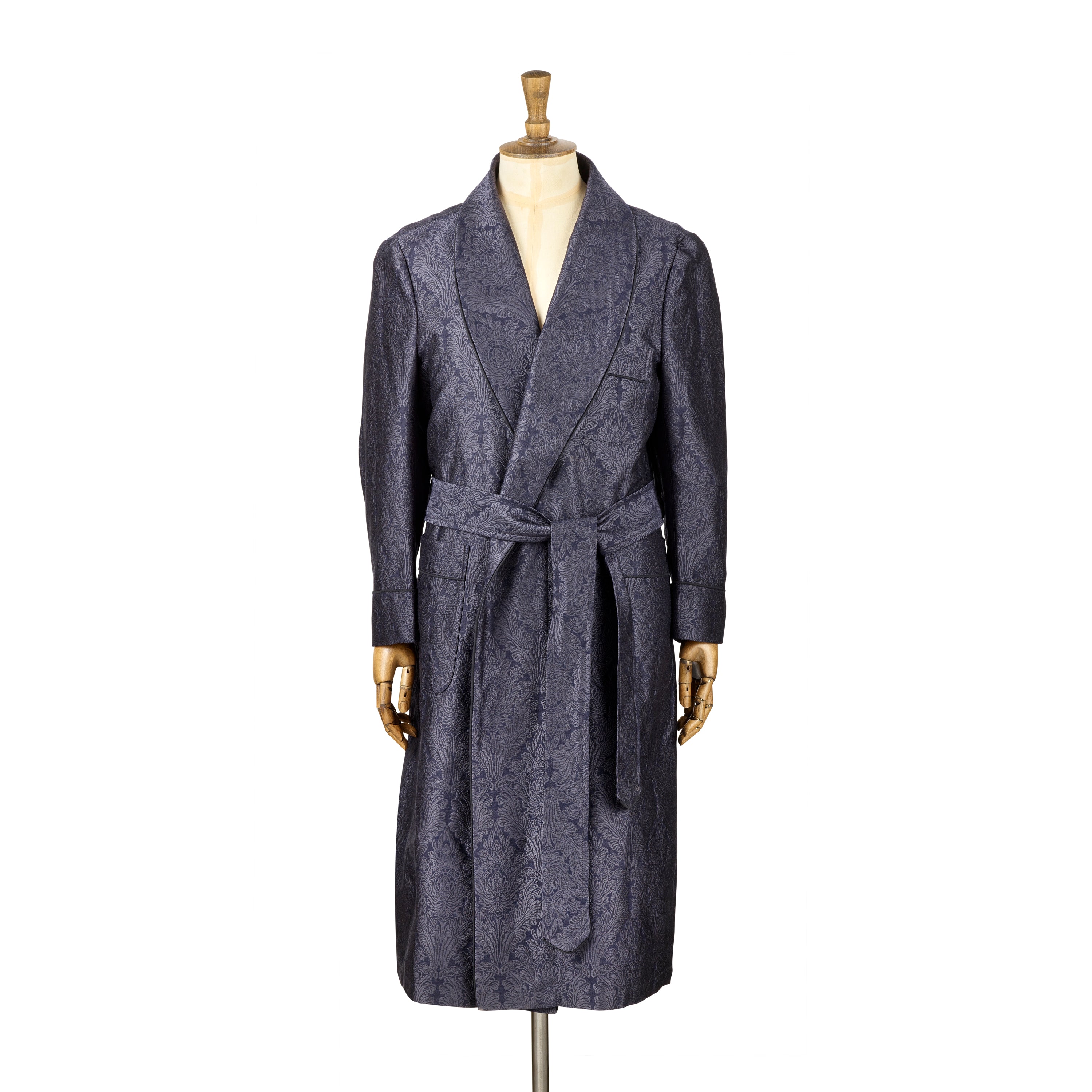Sample of Fox Jacquard Silk Floral Lounge Gown in Midnight