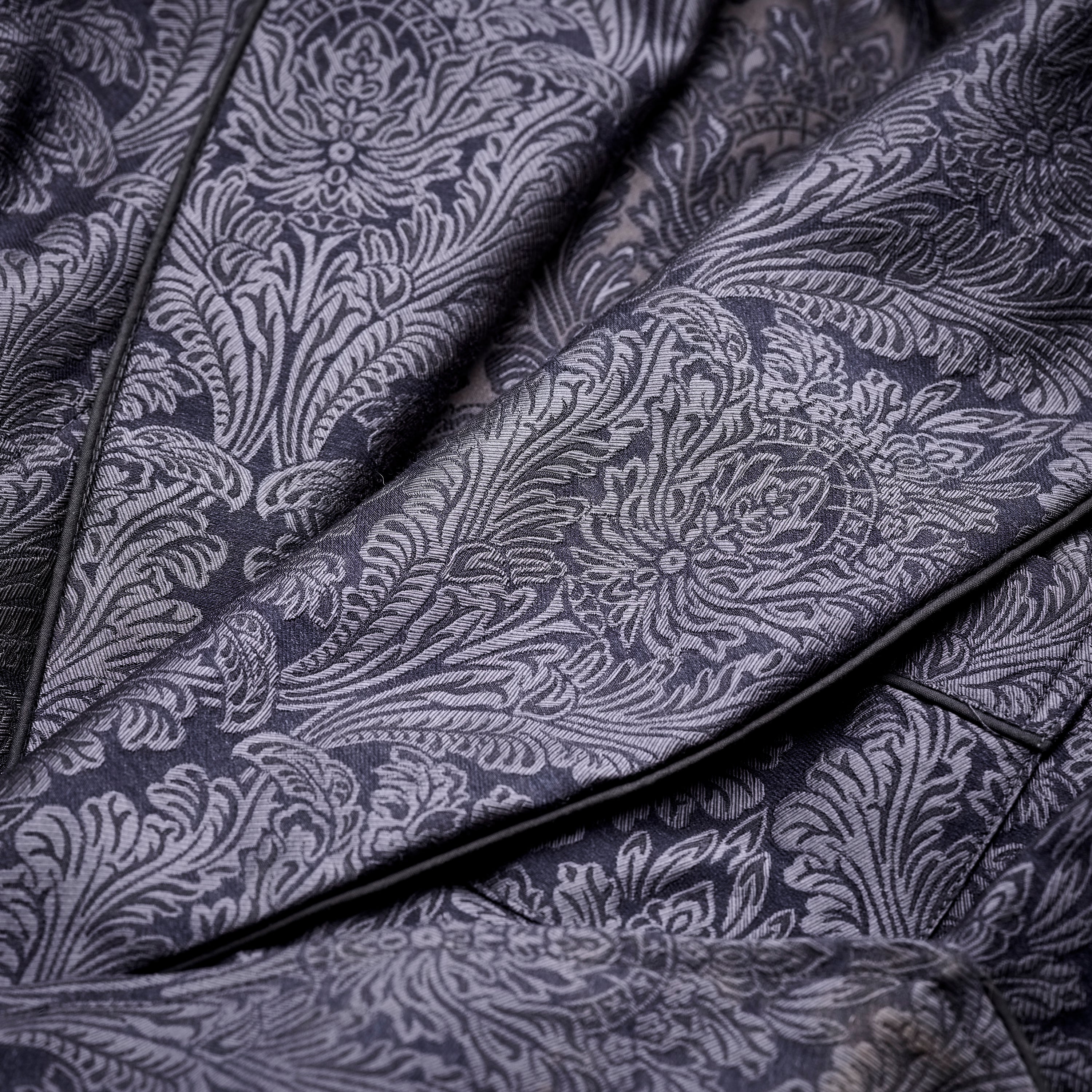 Sample of Fox Jacquard Silk Floral Lounge Gown in Midnight