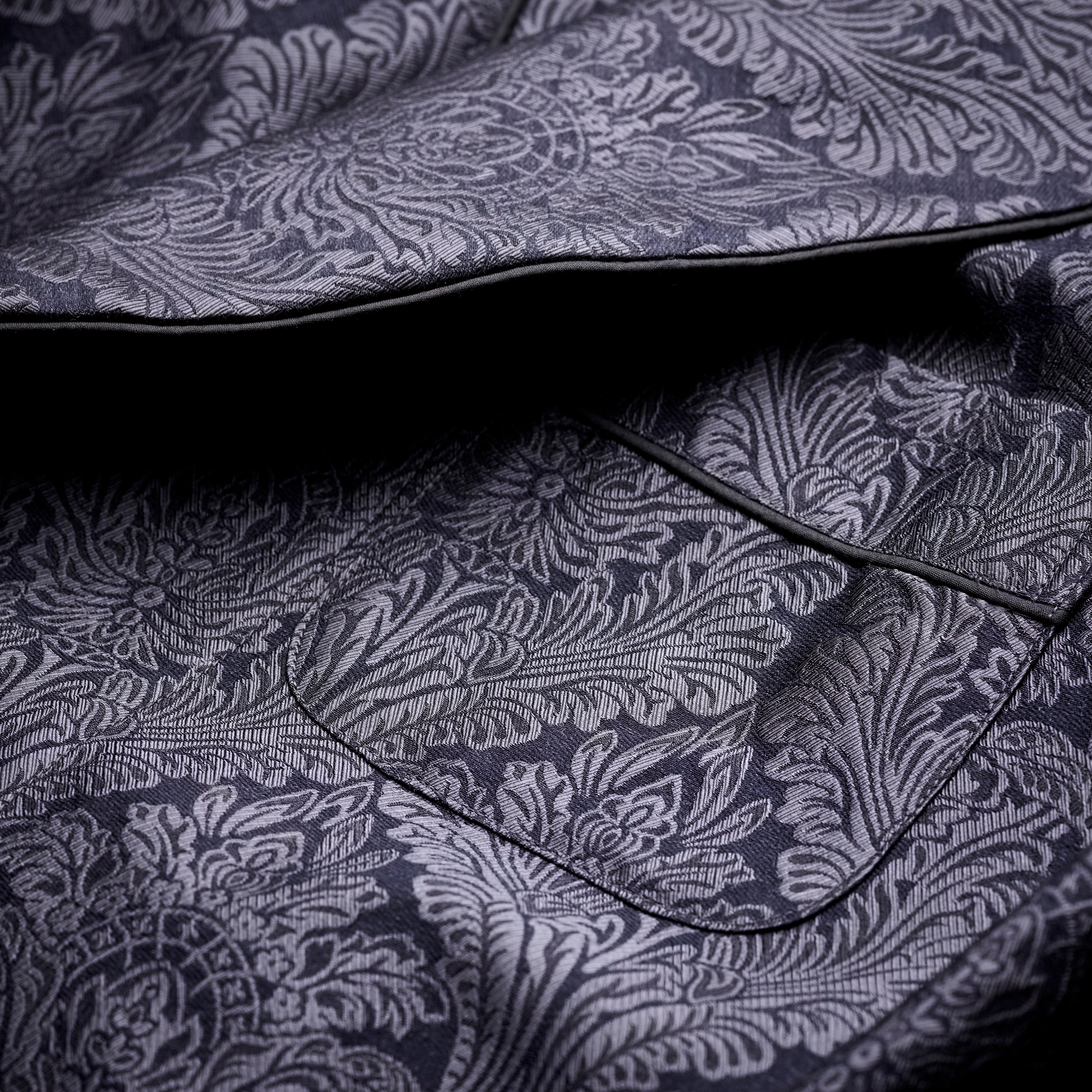 Sample of Fox Jacquard Silk Floral Lounge Gown in Midnight