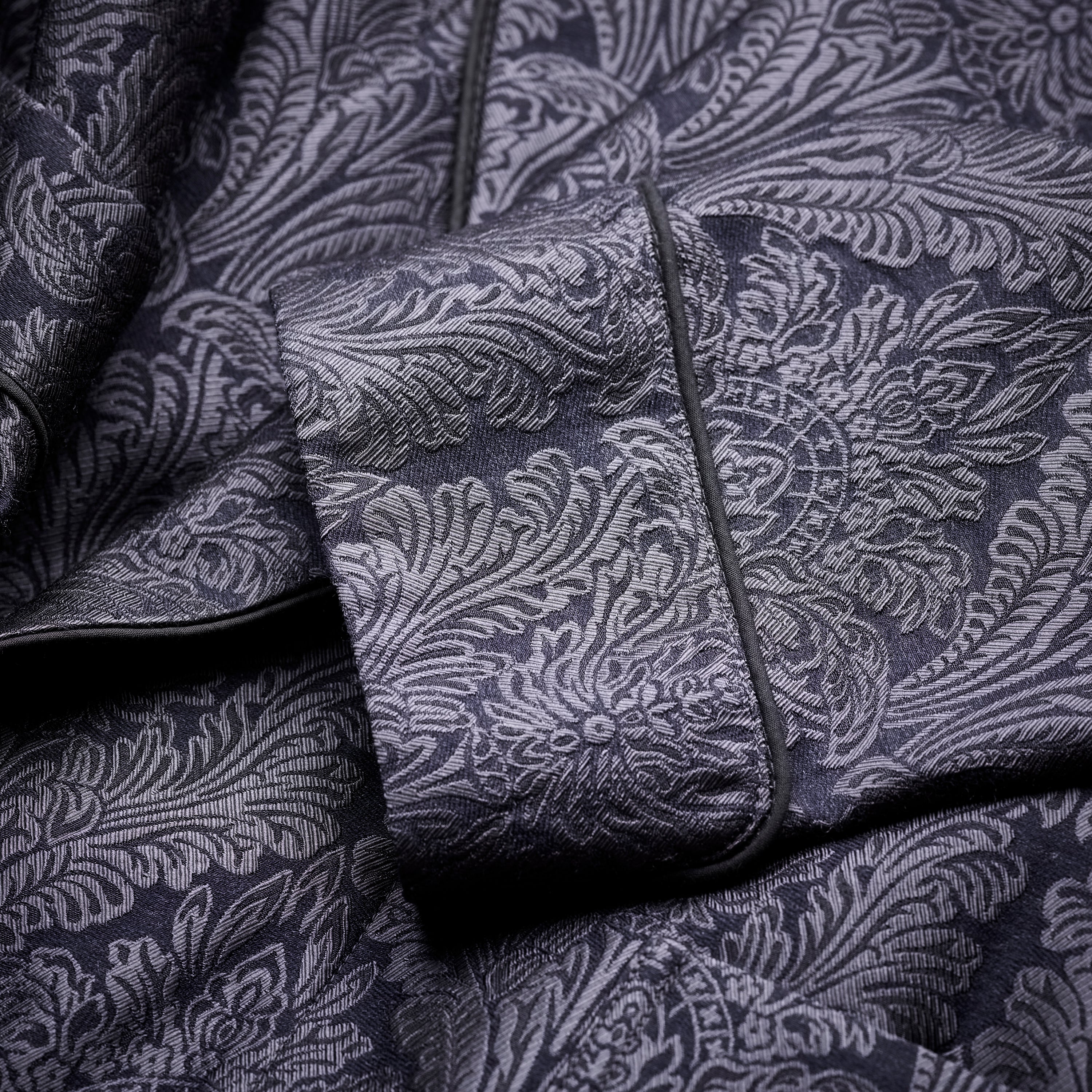 Sample of Fox Jacquard Silk Floral Lounge Gown in Midnight