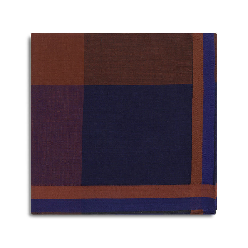 Simonnot Godard "Tartans" Pocket Square in Brown & Navy Check