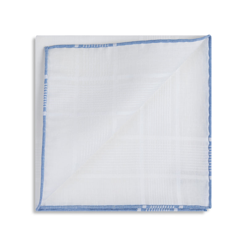 Simonnot Godard "Vigny" Pocket Square in White with Blue Border