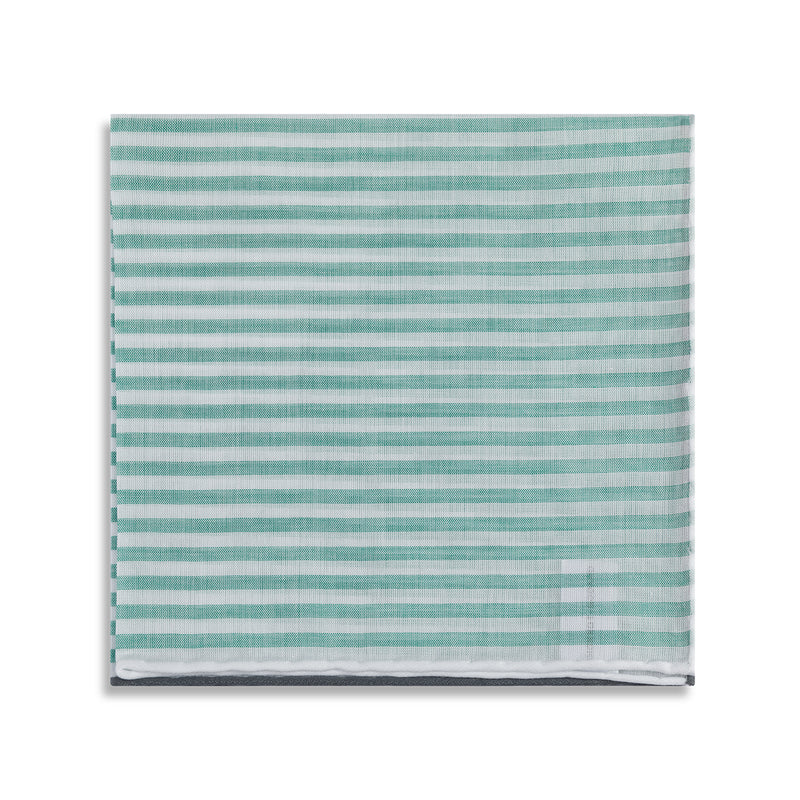 Simonnot Godard "Buren" Pocket Square with Green & White Stripes