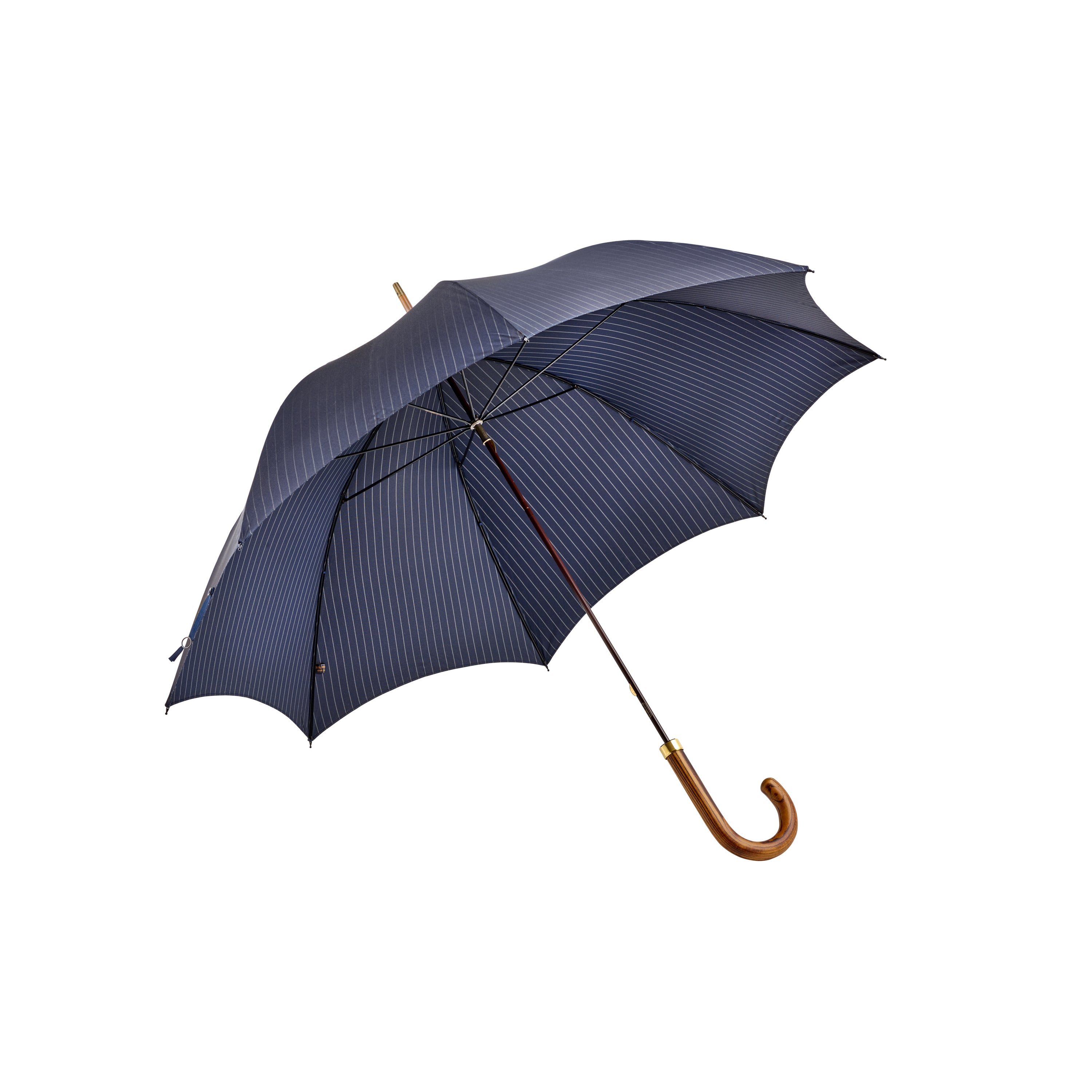 Fox Umbrellas Medium Brown Hardwood Handle Navy Pinstripe Umbrella
