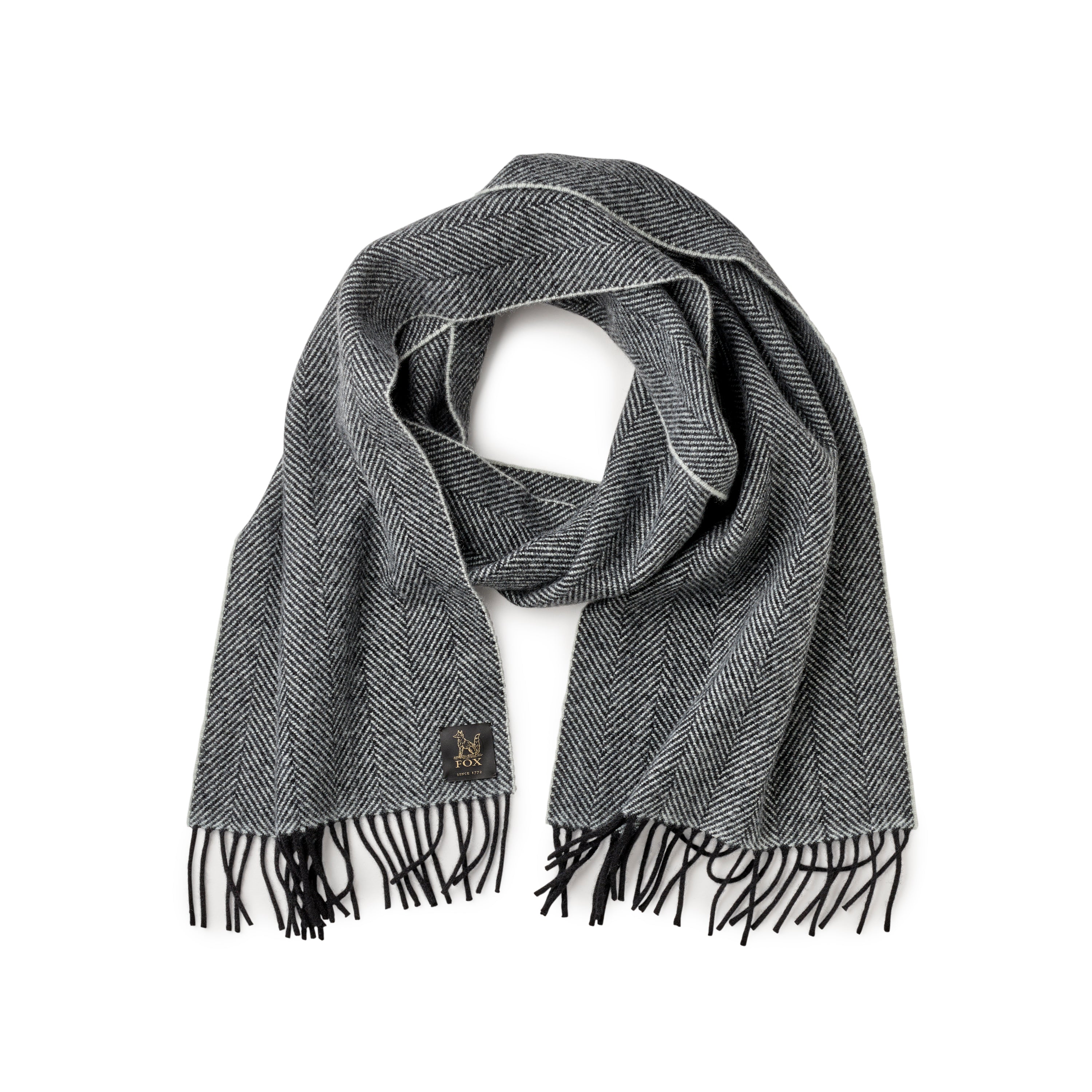 Fox Black and White Herringbone Cashmere Scarf