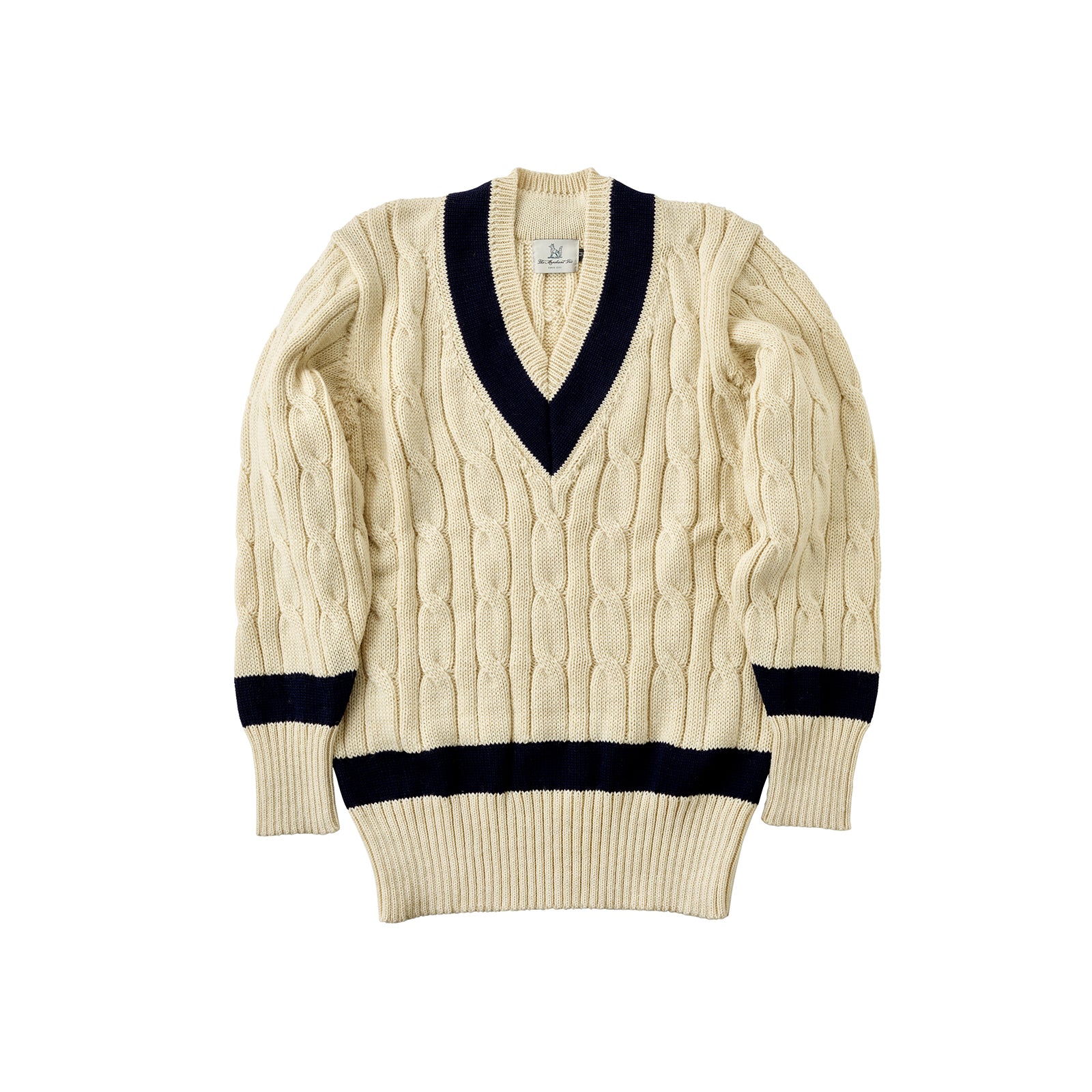 Fox Cricket Club Ecru Sweater with Azul Blue Stripes