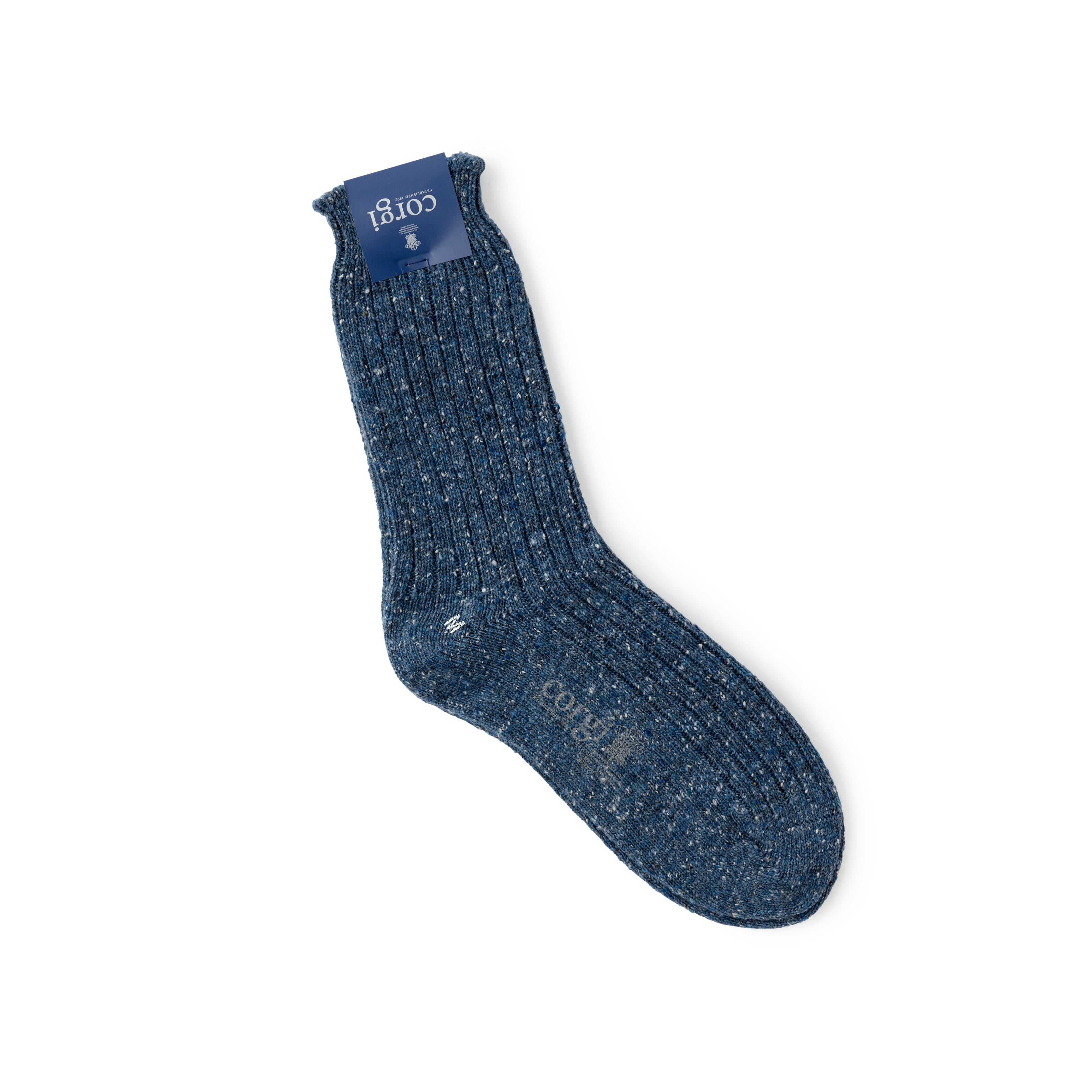 Corgi Plain Ribbed Donegal Wool Socks : Denim