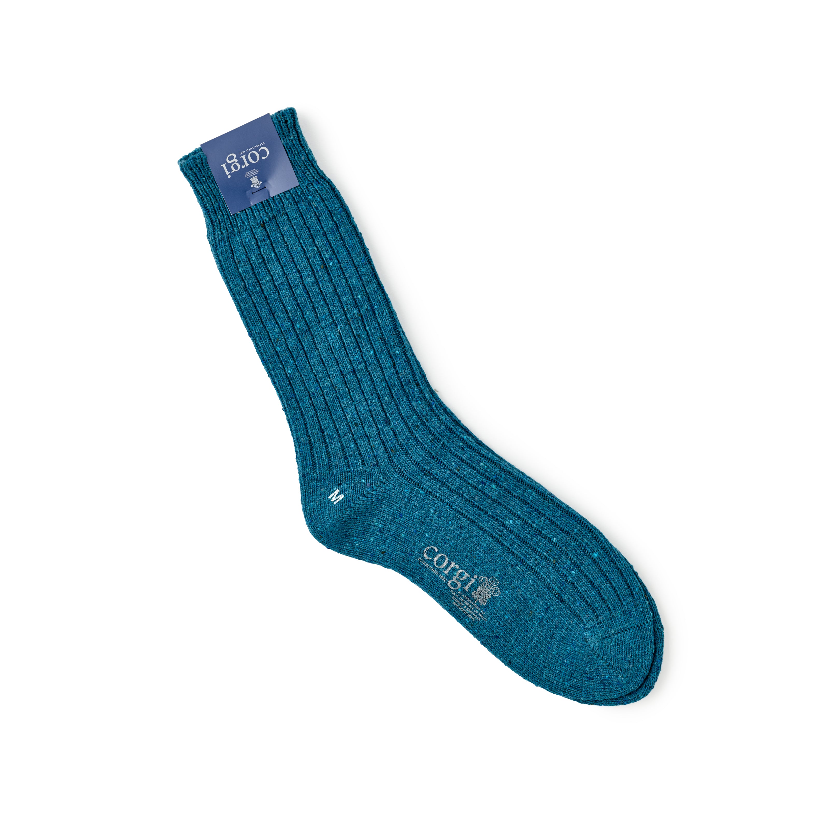 Corgi Plain Ribbed Donegal Wool Socks : Teal