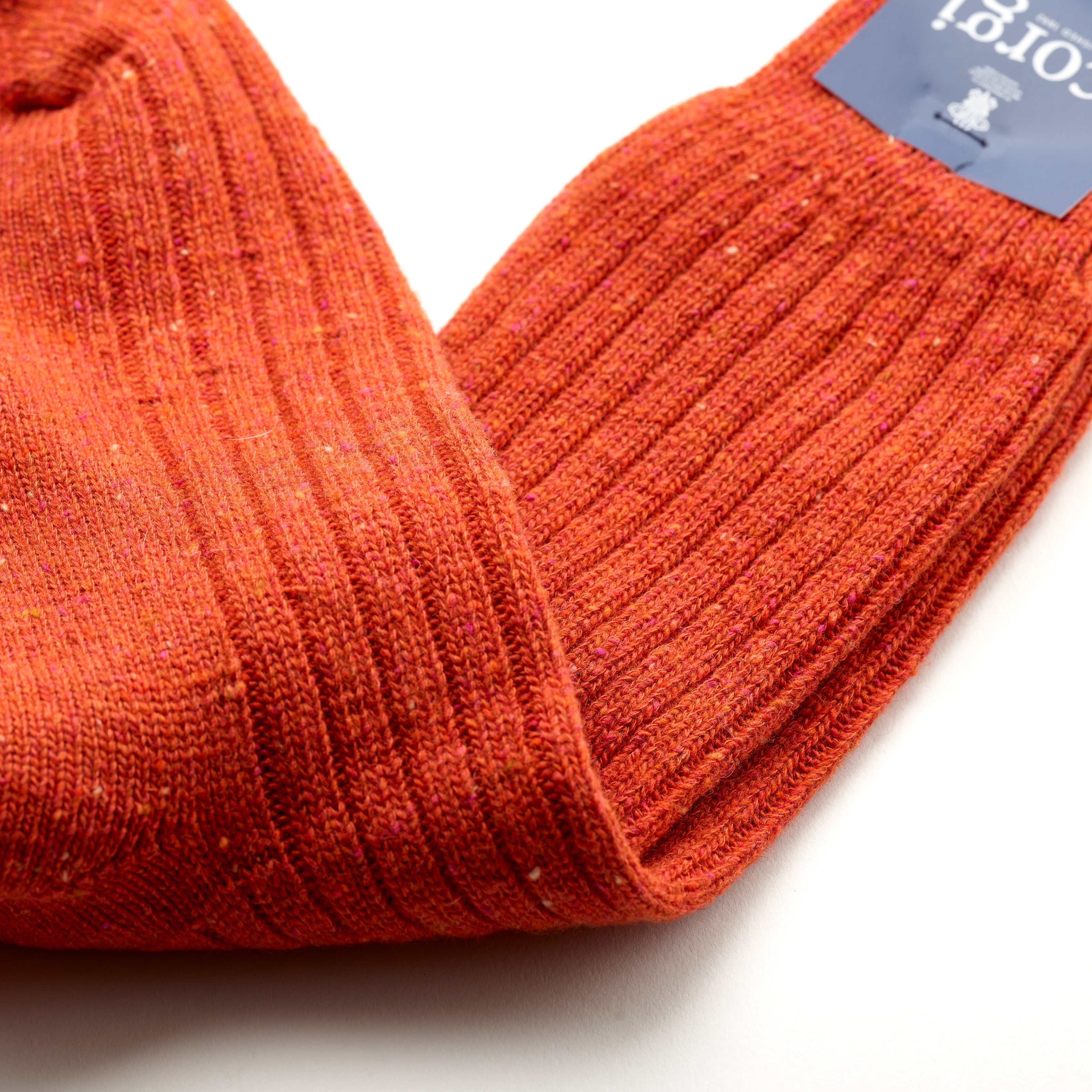 Corgi Plain Ribbed Donegal Wool Socks : Orange