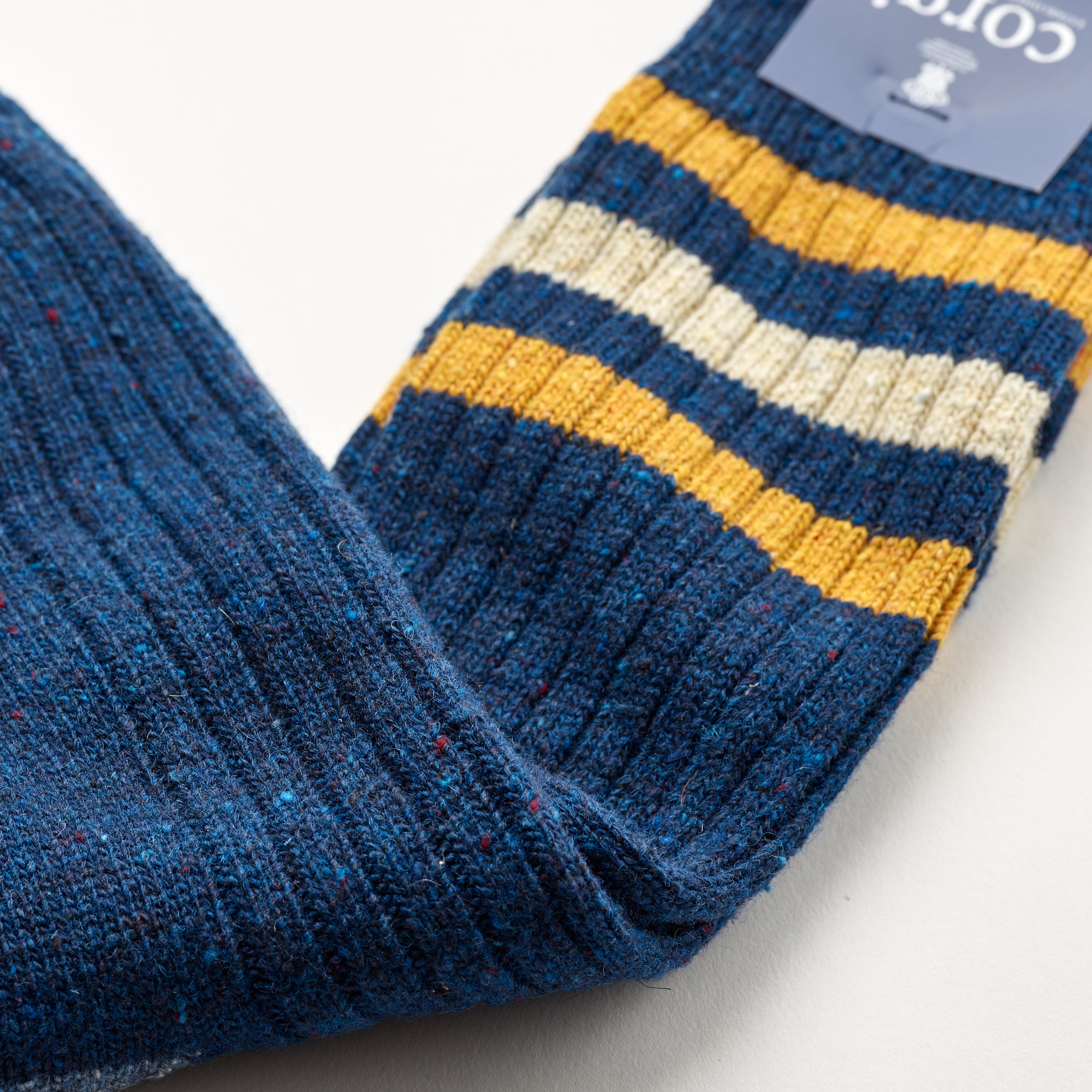 Corgi Sport Stripe Donegal Wool Socks : Navy