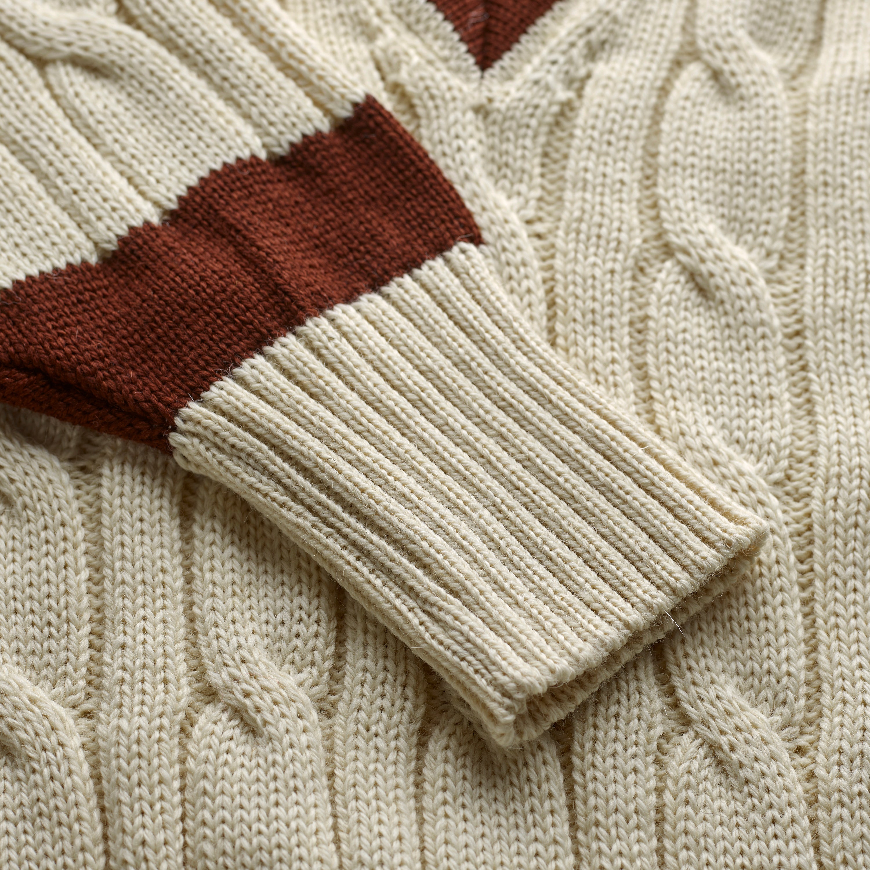 Fox Cricket Club Ecru Sweater with Suede Brown Stripes