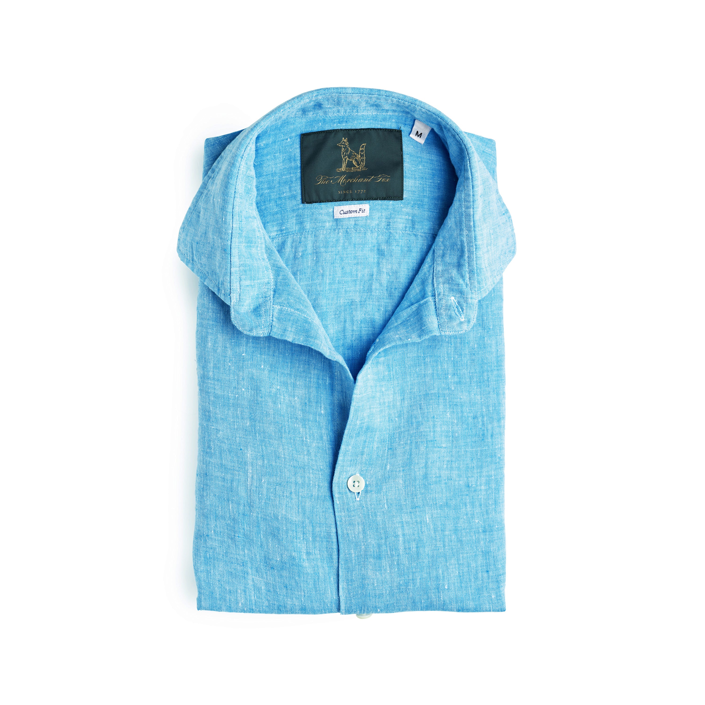 Spread Collar Linen Shirt in Arctic Blue