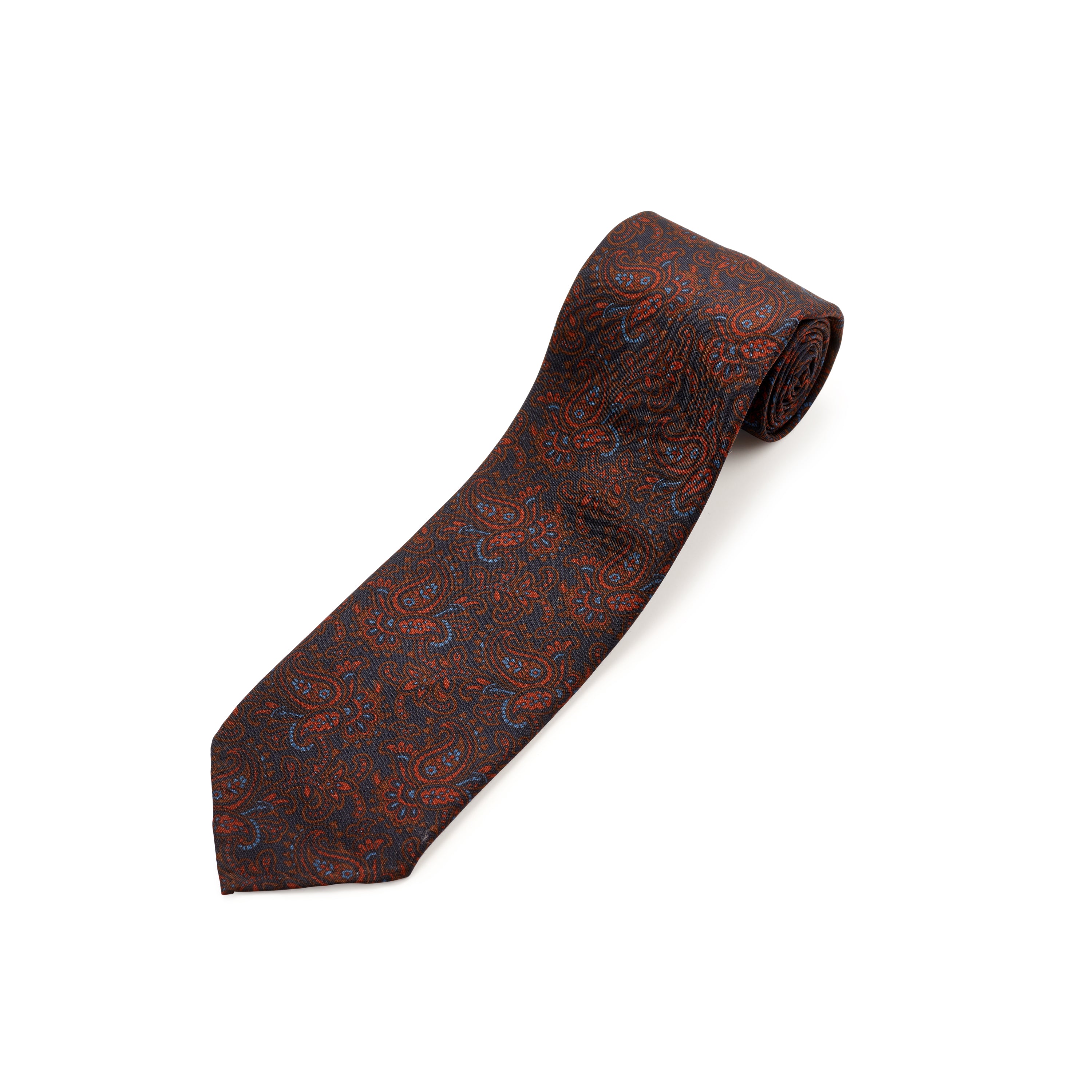 Tie Your Tie Navy & Copper Wool & Silk Paisley Tie