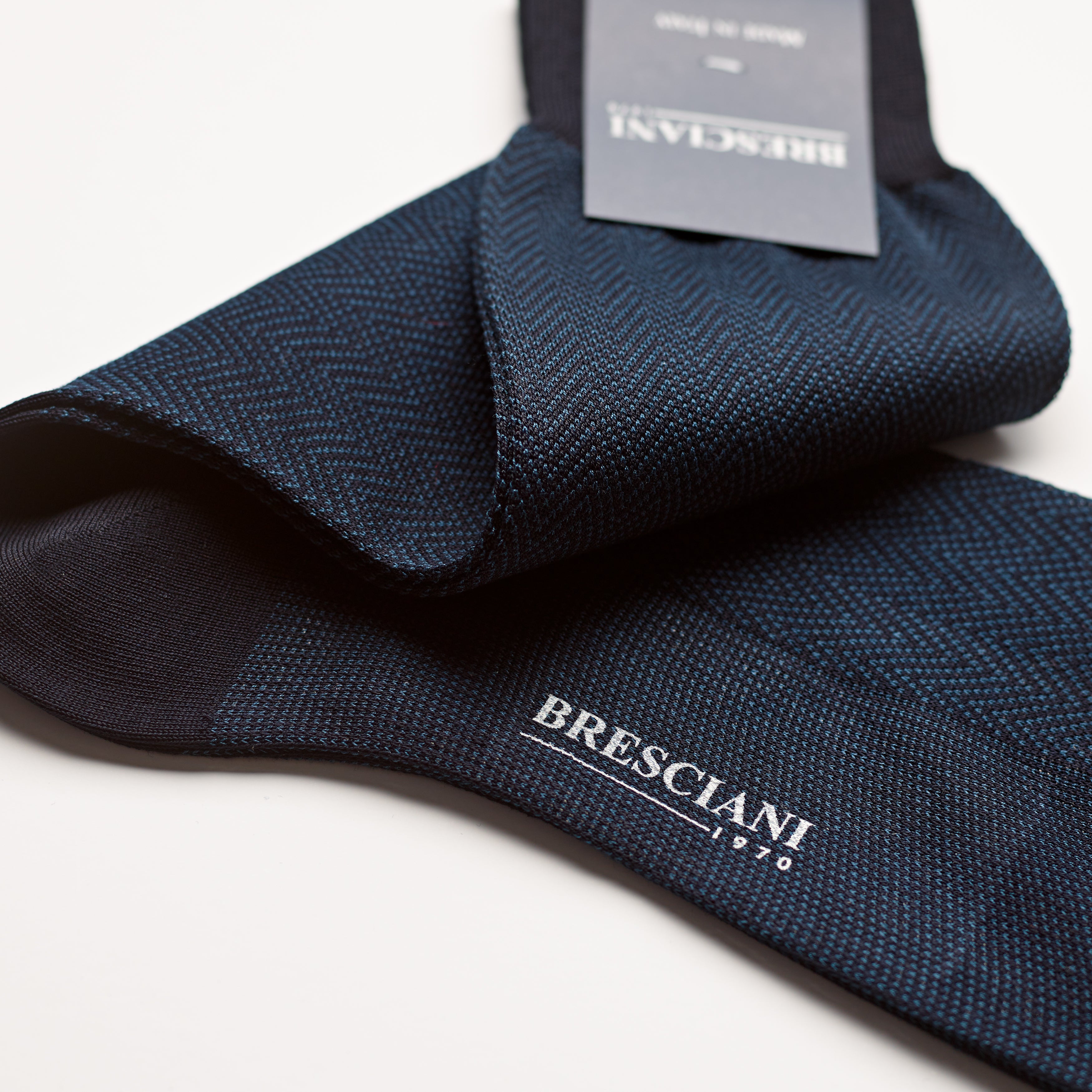 Bresciani Short Sock: Blue and Black Herringbone