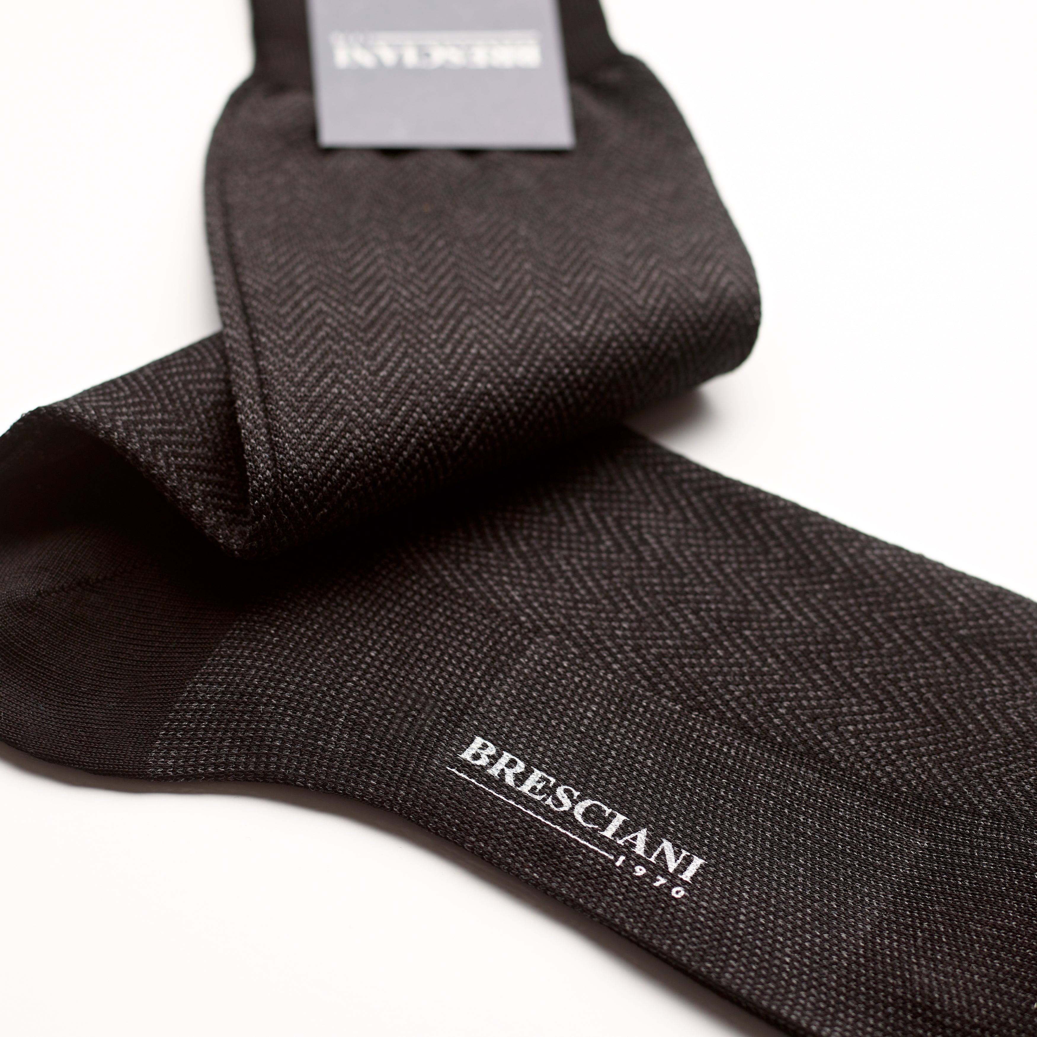 Bresciani Short Sock: Black Herringbone