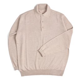 Sand Merino Wool 3-Button Polo Shirt