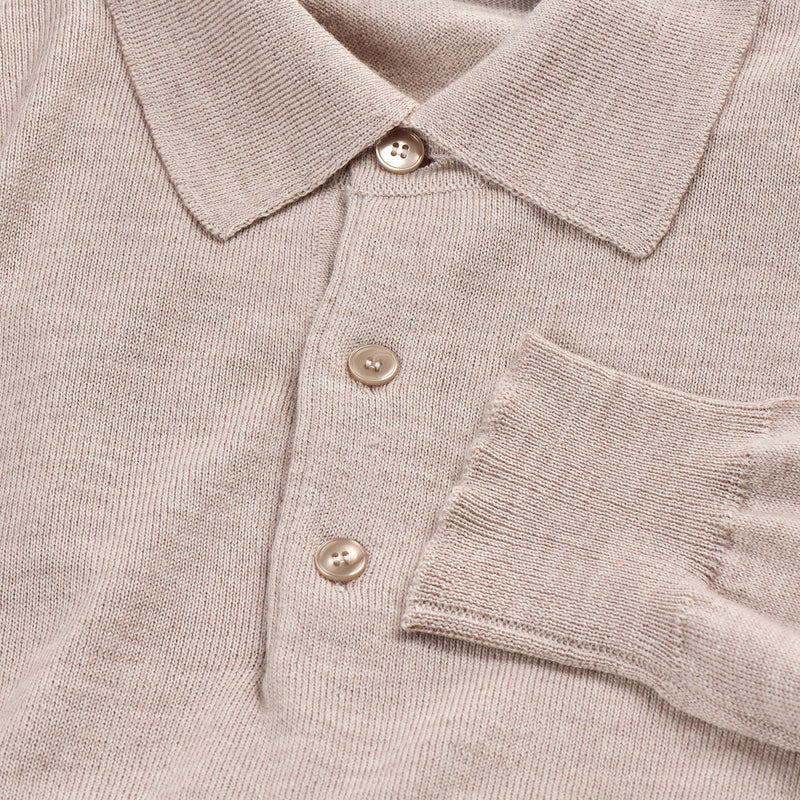 Sand Merino Wool 3-Button Polo Shirt