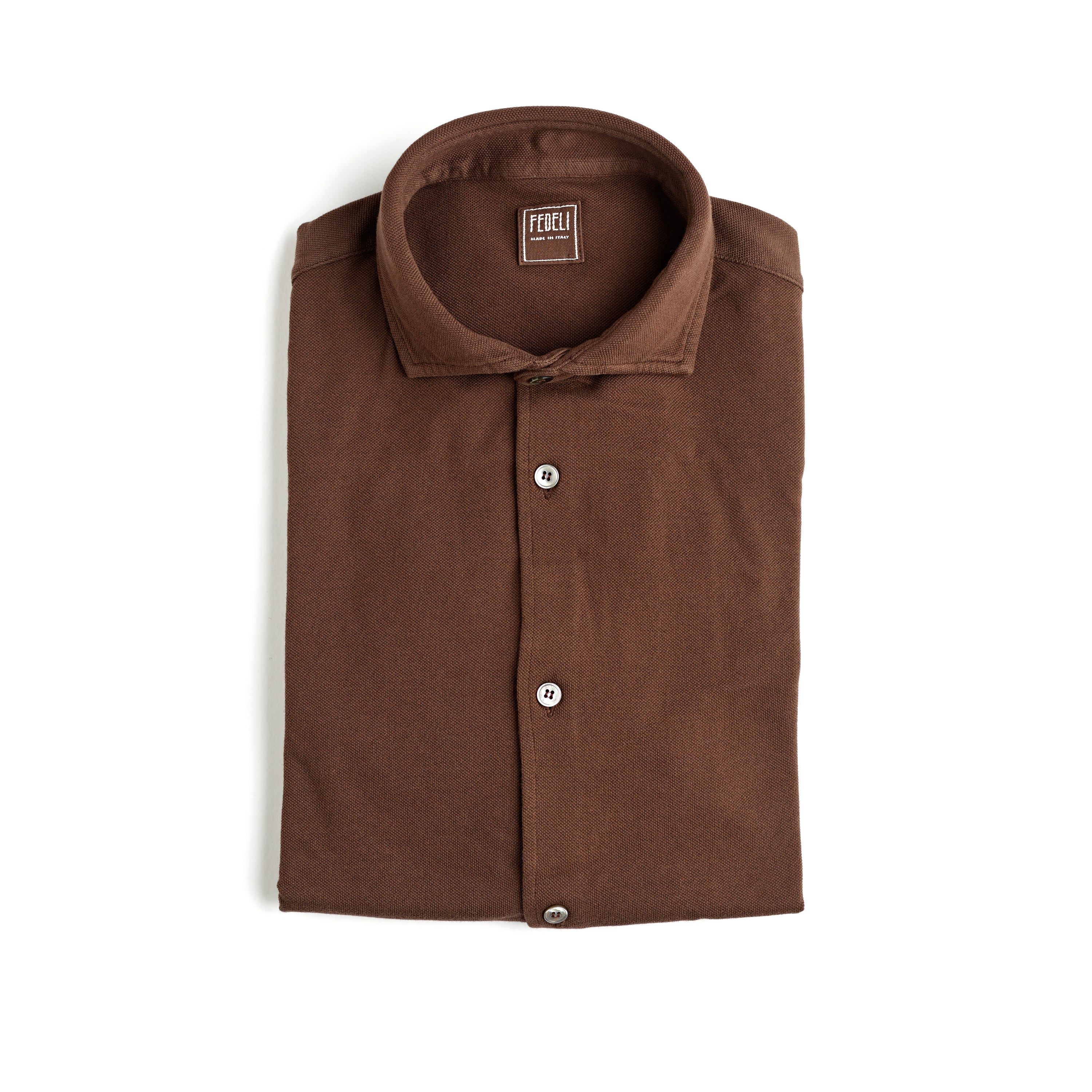 Fedeli Classic Long Sleeve Knitted Pique Polo Shirt Chocolate Brown