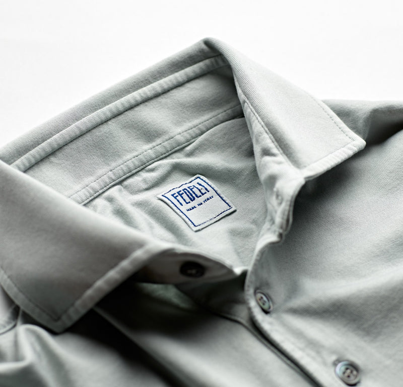 Fedeli Jersey Polo Shirt Olive Grey Collar