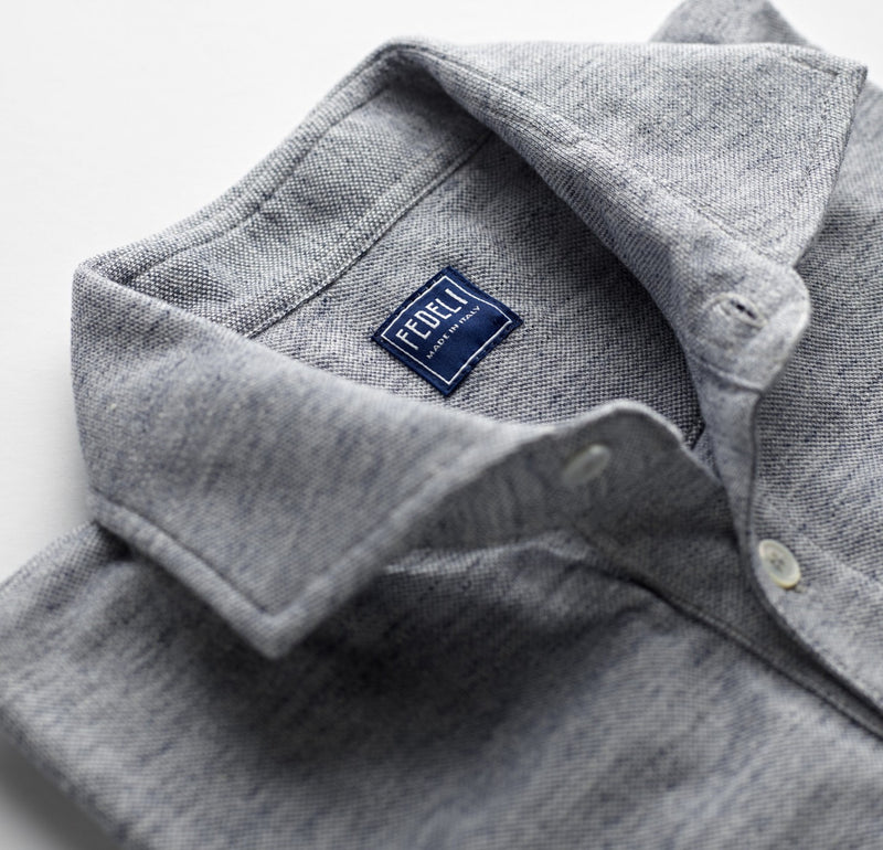 Fedeli Chest Pocket Polo in Ringspun Jersey Heather Grey Collar