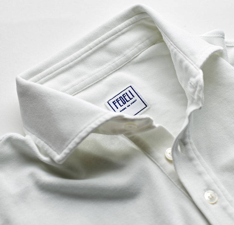 Fedeli Classic Short Sleeve Knitted Pique Polo Shirt Optic White Collar