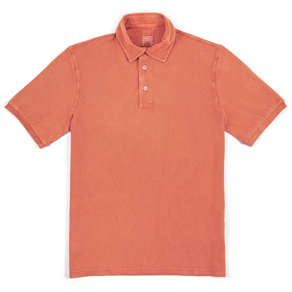 Fedeli Classic Short Sleeve Knitted Piqué Polo Shirt in Terracotta