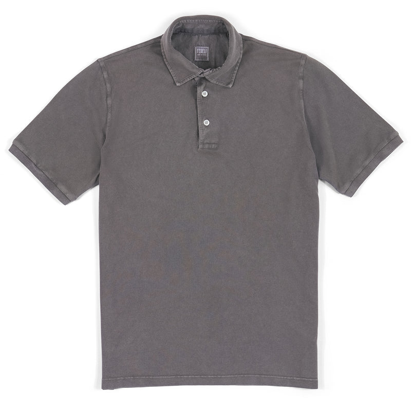 Fedeli Classic Short Sleeve Knitted Piqué Polo Shirt in Stone Grey