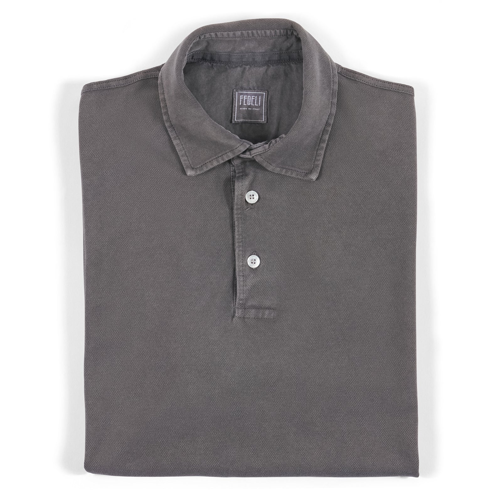 Fedeli Classic Short Sleeve Knitted Piqué Polo Shirt in Stone Grey