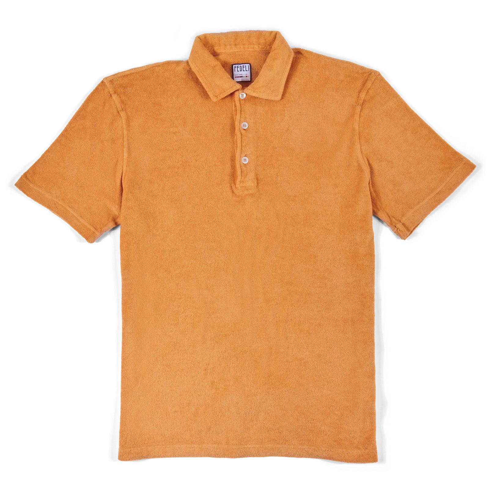Fedeli Short Sleeve Terrycloth Polo Shirt in Peach Bellini