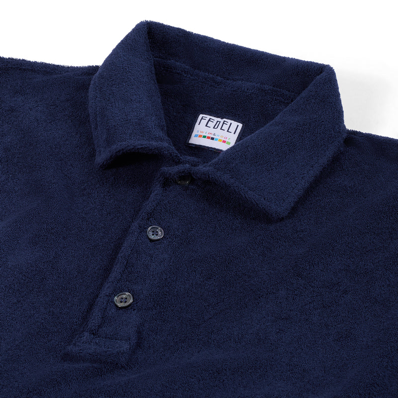 Fedeli Short Sleeve Terrycloth Polo Shirt in Ink