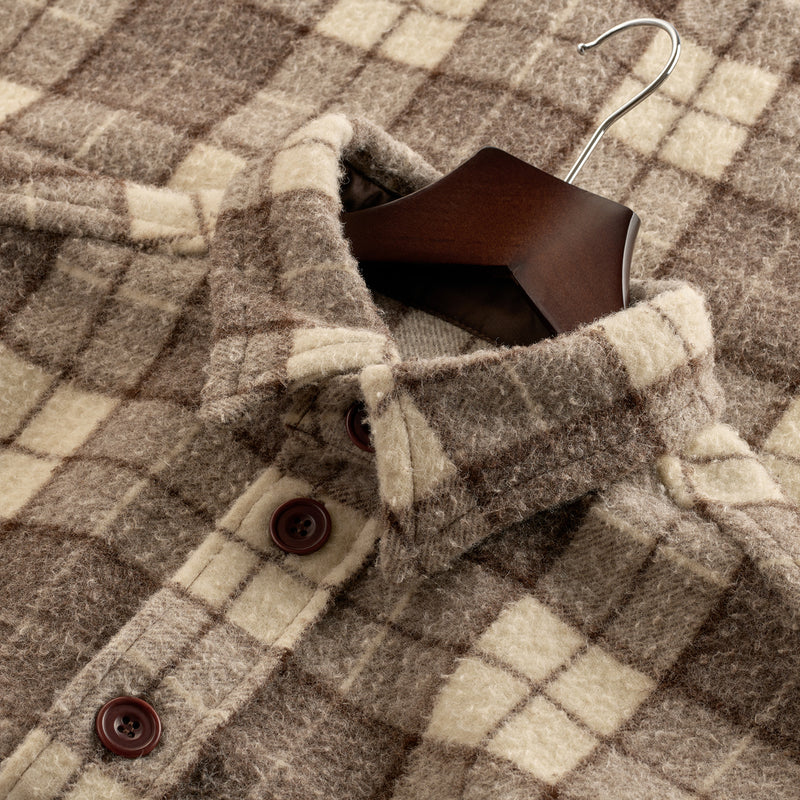 Tuscan Brown Check Casentino Wool Overshirt