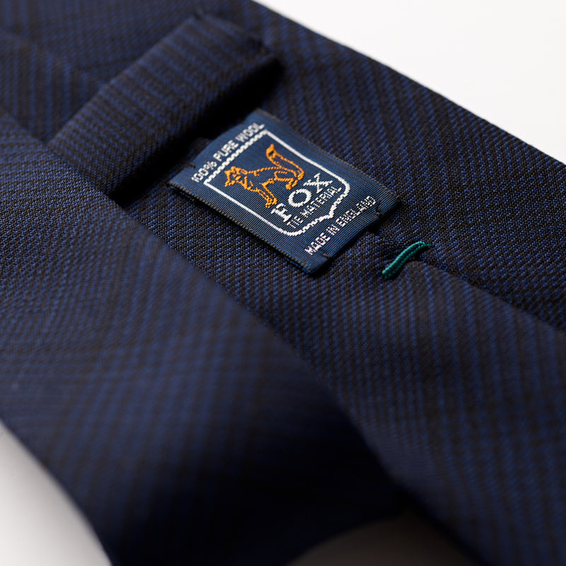 Fox 3 Fold Midnight and Navy Blue Glen Check Tie Keeper Loop & Label