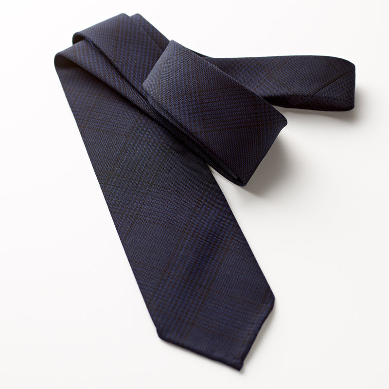 Fox 3 Fold Midnight and Navy Blue Glen Check Tie Seam & Tail
