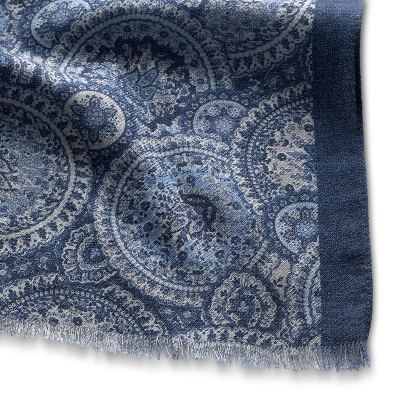 Paolo Albizzati Blue Paisley Wool Scarf