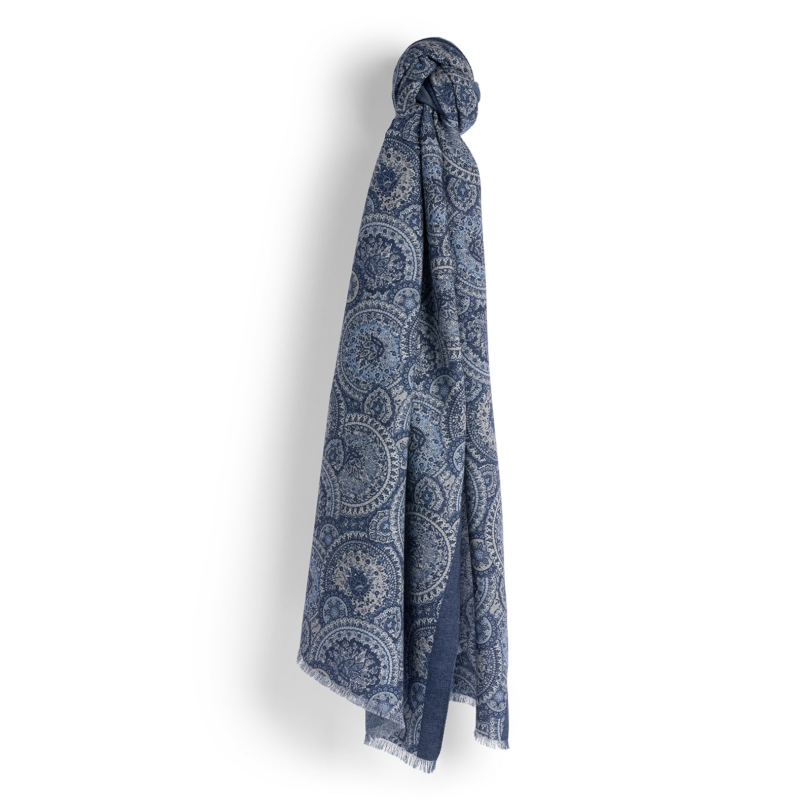Paolo Albizzati Blue Paisley Wool Scarf
