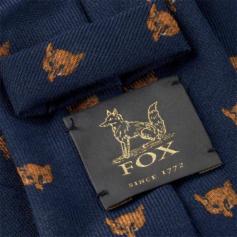Fox Mask 4 Fold Navy Blue Wool and Silk Challis Tie