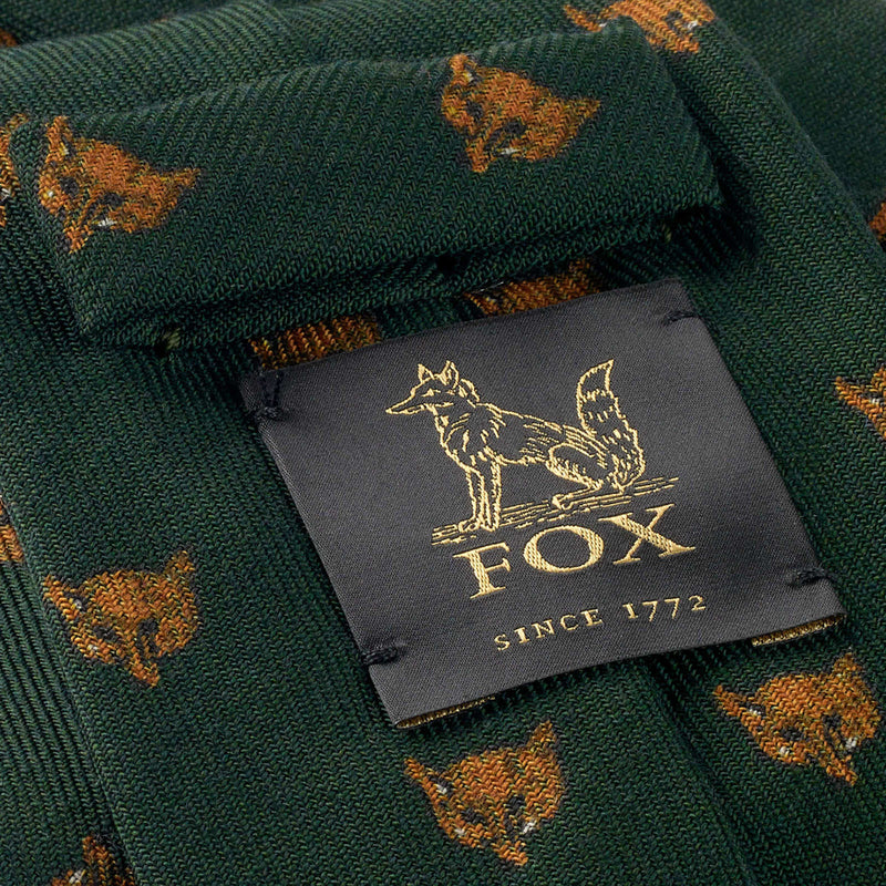 Fox Mask 4 Fold Madder Green Wool and Silk Challis Tie