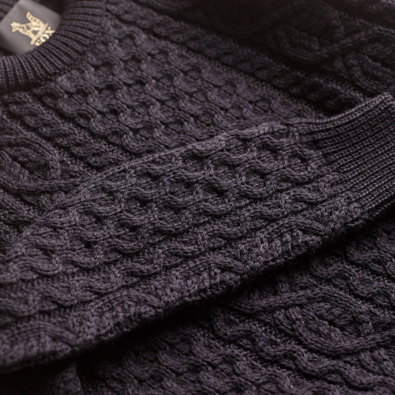 Navy Wool Cable Knit Jumper Sleeve