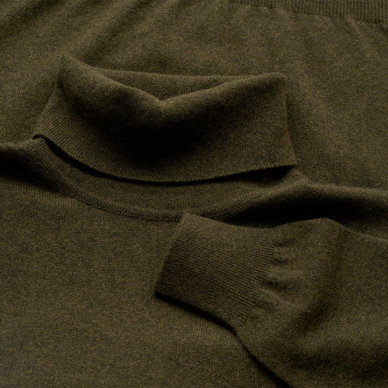Fine Gauge 100% Cashmere Roll Neck in Camouflage Green