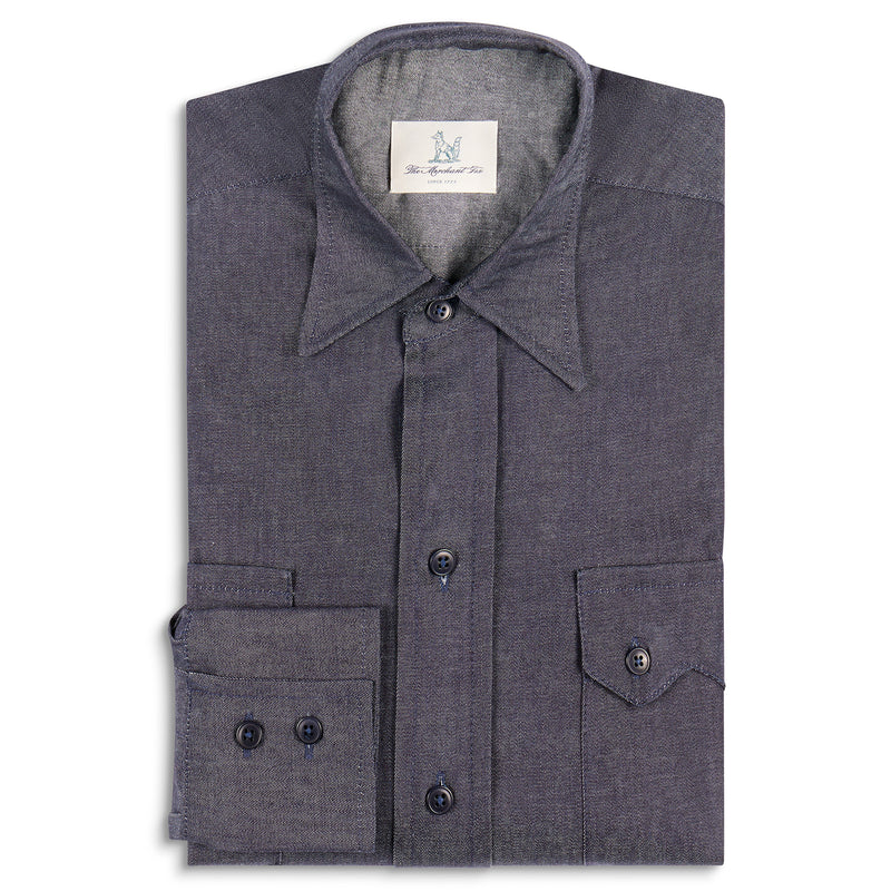 Western Japanese Denim Shirt in Indigo Chambray