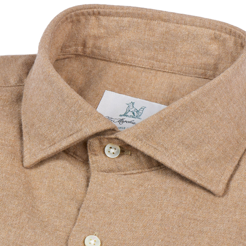 Brushed Cotton Flannel Shirt in Camel Brown
