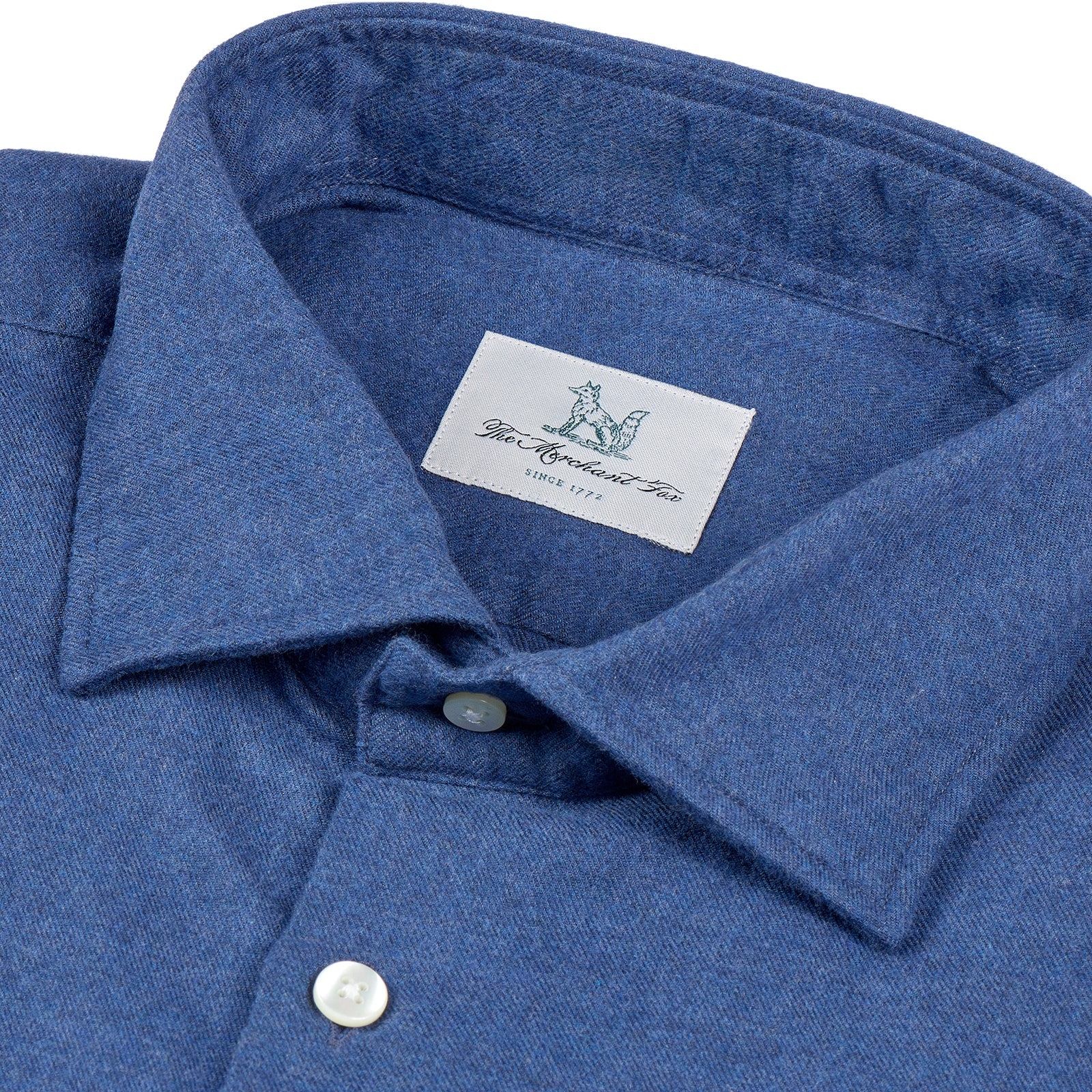 Brushed Cotton Flannel Shirt in  Denim Blue