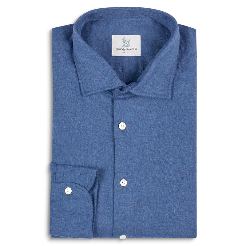 Brushed Cotton Flannel Shirt in  Denim Blue