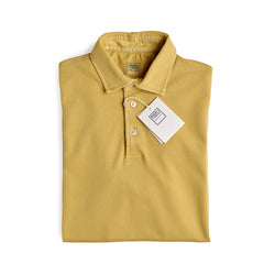 Fedeli Classic Short Sleeve Knitted Pique Polo Shirt in Mustard Yellow