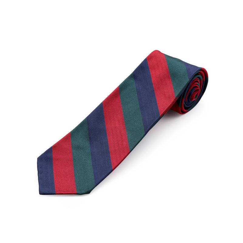 F. Marino 4 Fold Navy, Green & Crimson Stripe Silk Tie