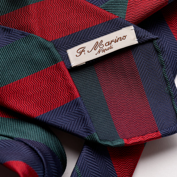 F. Marino 4 Fold Navy, Green & Crimson Stripe Silk Tie