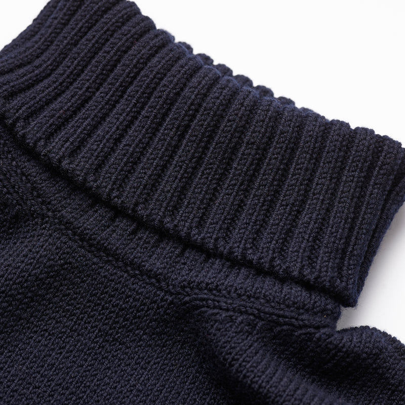 Racing Driver Knitted Roll Neck Jumper in Navy