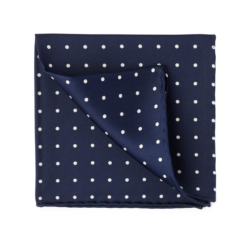 Fox Dark Navy English Polka Dot Silk Pocket Square
