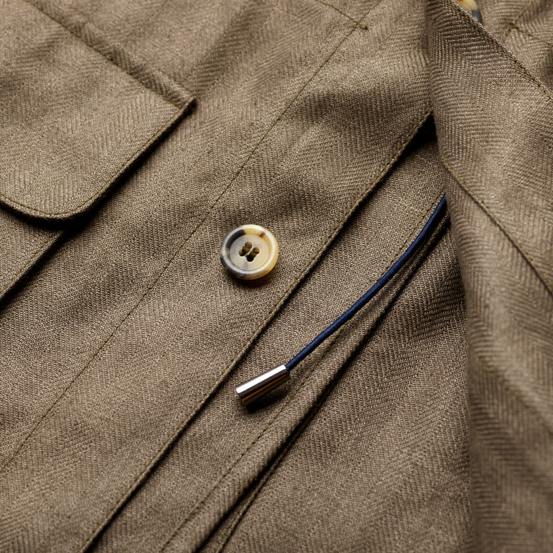 Fox Linen Herringbone Safari Jacket in Cobblestone